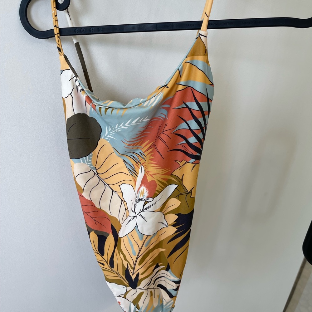 Madewell Floral Print One-Piece Swimsuit in Mustard, Rust & Light Blue